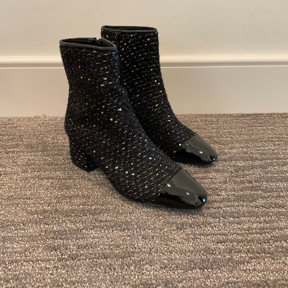 Steve Madden Eiffel Boot in Black Tweed Patent Toe - Picture 2 of 7